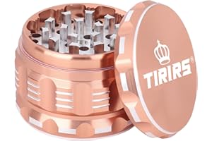 TIRIRS 2.5 Inches 4 Pieces Premium Herb Grinder - Aluminium Large Spice Grinder with Pollen Catcher, Comes with Pollen Scraper and Cleaning Brush, Rose Gold