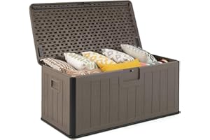 COSTWAY Coffre de Rangement Extérieure en Résine 378 L, Boîte de Rangement Imperméable avec Couvercle Verrouillable, pour des Outils Jouet Accessoires, pour Intérieur et Extérieur (Brun)