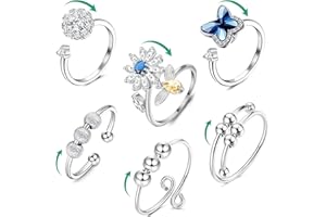 DISNACE 6 PCS Fidget Ansia Anelli Anelli Regolabili Set Open Spinning Fidget Rings Anello da Donna con Perline Anello Geometrico Rotondo con Perline Anello Girevole per Alleviare lo Stress