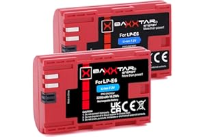Baxxtar Pro LP-E6 Akku 2X 2250mAh (Info Chip, Intelligentes Batteriesystem) Kompatibel mit Canon EOS 60D 70D 80D 7D Mark I II 5DS 5D R 5D Mark II III IV