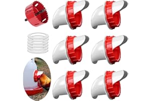 SUEWIDFAY Pack of 6 DIY Automatic Chickens Feeder No Waste Automatic Poultry Feeder Gravity Chick Feeder Rodent Safe Rainproof Chicken Feeder Port for Bucket Barrels Tons Troughs (6 Pieces)