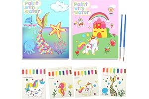 GZCY 2 Pack Paint with Water Coloring Books Kit - Water Color Painting Paper Arts and Crafts for Toddlers Kids Ages 3 4 5 6 7 8 Year Old - Mermaid & Unicorn Gifts for Girls (Sea Animal & Princess)
