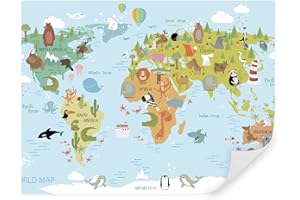 GENERIC Tapeko Papier Peint Chambre Enfant 260x180 cm 3D Effet Géographie Cartes Carte du Monde Carte de la Terre Planète pour Garçon Fille Papier Peint intissé plus u62047