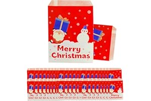YAYAFUNFUN 100Pcs Christmas Candy Bags Paper, Red Santa Snowman Treat Bags, 5x7'' Small Paper Bag for Sweet Treats, Goodies Bags for Kids Girls Boys Party Favors