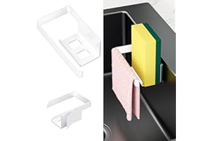 XILIMOR Soporte Estropajo Fregadero, 2 en 1 Porta Estropajos Fregadero, Autoadhesivo Porta Esponja Organizador de Cocina, Acero Inoxidable Soporte para paños de Cocina, Blanco