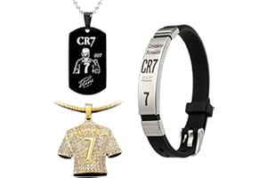 Snyvpra 3 Stück Fußball Accessoire Set mit CR7 Armband, schwarzem und goldenem Anhänger - Sportlicher Schmuck für Fußballfans und Spieler, Fußball Trikot Halskette Nr.7 Fussball Jersey Halskette Gold