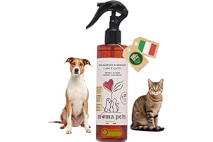 M' MA PETS Shampoo Secco per Cani e Gatti 100% Naturale, Made in Italy - Senza Acqua, Senza Parabeni e Siliconi - Con Cheratina e Pantenolo - Spray Detergente per Pelo Lucente e Morbido - 250ml