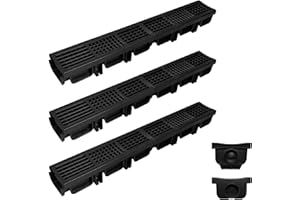 NATOTELA B125 Class Driveway Drainage Channel with HDPE Grate- 6 Pack Total Length 3Mtr Heavy Duty Channel Drain Shallow Profile Trench Drain System for Garage, ParkingLot, Concrete (50Lx14Wx10Dcm)