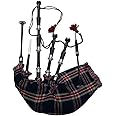 Bagpipes Full Size for Beginners and adults with Beautiful Black Finish- Practice chanter with Accessories- Bag Pipe Adult (Black STEWART Tartan)