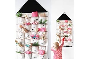 HILAI Adventskalender zum Befüllen Weihnachten Kalender Befüllbar, Adventskalender 2024, Christmas Adventskalender, 24 Taschen Stoff Weihnachtskalender zum Aufhängen Weihnachtlichen Ornament