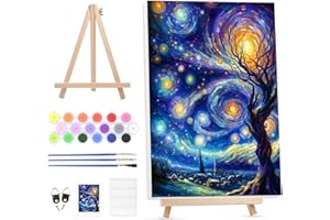 GHHKUD Kits de pintura por números para adultos con caballete de madera, kit de pintura acrílica al óleo por números para adultos principiantes en lienzo enmarcado, artes y manualidades de noche
