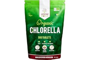 SUPERFOOD WORLD Organic Chlorella Tablets (500 X 500mg) Premium Detox Chlorophyll Superfood | Natural Source of Vegan Protein, Minerals & Vitamins | Cracked Cell Wall | Ideal for Health, Detox, Skin, & Energy
