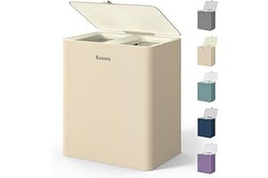 Kitsure Wäschekorb 97L – Großer Wäschesammler mit Deckel, 2-Fächer Wäschesortierer mit Herausnehmbaren Wäschesäcken, Beige Aufbewahrungsbox für Waschküche, Bad & Schlafzimmer, 56,4×40,4×74,7 cm