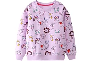 JinBei Fille Pull Sweat-Shirt à Manches Longues Enfant Blouse Coton pour Cheval Motif Licorne 2 3 4 5 6 7 Ans