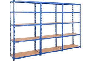 BiGDUG Heavy Duty Garage Shelving Unit 3 Bay - 179x90x45 cm - 200kg UDL Per Shelf (1000kg Per Bay) - 3x Blue Storage Shelves - 5 Tier Shed Shelving