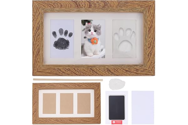 WEBEEDY Kit Impression de Patte Animal de Compagnie Kit Empreintes de Pattes pour Chiens et Chats 25.5x15.5x1.7cm Cadre en Bois avec Couvercle Transparent Cadeaux de Sympathie pour Animaux Compagnie