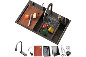 GENERIC Fregadero Cocina 80x45cm, Multifuncional Fregadero de Cocina de 1 Cubeta, Negro Fregadero de Acero Inoxidable, con lavadora de vidrio, Kit de Drenaje Filtro, sifón así como otros accesorios
