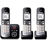 Panasonic KX-TG6823GB DECT-ljudlös telefon med telefonsvar, GAP-telefon, fast nät, svart