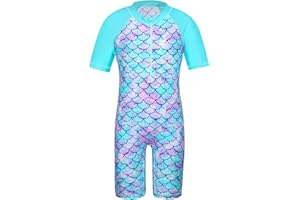 HUAANIUE Filles Enfants Maillot de Bain 1 Pièce Anti-UV UPF 50+ Enfants Filles Costume de Bain zippé 2-12 Ans