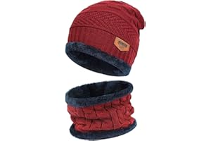 Bequemer Laden Kinder Winter Warm Mütze und Loop Schal Set mit Fleece Gefütterte für 3-8 Jahre Jungen Mädchen, Wintermütze Strickmütze Beanie Schlauchschal Halswärmer Geschenk Weihnachten