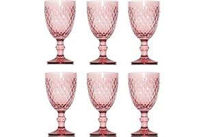 Solycarpa Set de 6 Verres Roses en Cristal. Modèle Transparent Personnalisé pour Fête ou Mariage, Original et Résistant. Idéal pour Le Vin, Le Champgne ou l'eau.