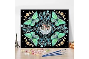 TISHIRON Peinture Papillon par Numéro pour les Adultes, Peinture Papillon par Numéros pour les Adultes Débutant, DIY lune Champignon vert Floral Plant Peinture par Numéros 16x20 Pouces