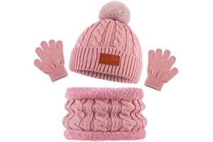 Bekecidi Kinder Wintermütze Schal Handschuh Set Warmen Babymütze Beanie Hut Strickmütze Loop Schal Mütze und Handschuhe Winterschal Set Geschenke Für Jungen und Mädchen 1-5 Jahre