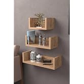 Reyo Home Dekoratif Duvar Rafı Seti, 3 Par&ccedil;a, Doğal Ahşap G&ouml;r&uuml;n&uuml;m, 23/33/43 cm
