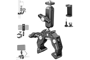 NEEWER Super Clamp con 3" Magic Arm a Doppia Testa Sferica, Cold Shoe, Filetto 1/4", Adattatore Telefono/Action Camera per Treppiede Tavolo Barra Aste Gimbal, Compatibili con SmallRig GoPro DJI, ST83