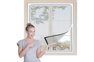 Auptiz Mosquito Fly Screen Window Magnet, Self-Adhesive Fly Screen for Windows, Insect Protection for Windows, No Drilling, 130 x 150 cm, Self-Adhesive White Transparent