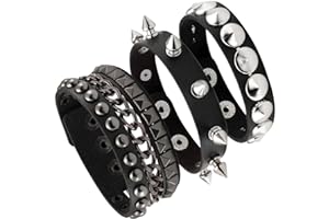 Eigso Bracciale In Pelle Da Motociclista Punk Rock Con Borchie A Spillo In Metallo Nero Per Uomo Donna