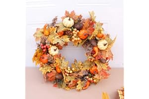 KASHYKE Wieniec na drzwi, jesienny wianek jesienny, nowoczesna dekoracja na drzwi, dekoracja na drzwi, do użytku na zewnątrz, rattan, dynia, liść klonu, jagoda, wieniec na drzwi