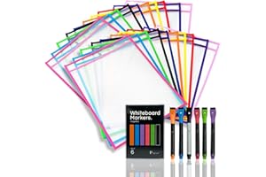 PREVIS Pochettes Effaçables A4-20 Pièces + Boîte avec 6 Marqueurs et Effaceur - Pochettes Ardoise Réutilisables, Pochettes Effaçables à Sec - Idéal pour Matériel Indispensable Enseignant, Enfants