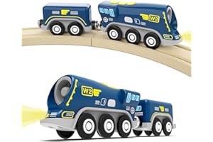 DxxD Trenino Elettrico per Bambini, Locomotiva ad Azione a Batteria con Suono e luce, Trenino Legno Giocattolo, Treno compatibile con Thomas, Brio, Auto Giocattolo Regali per Ragazze Ragazzi 3+ Anni