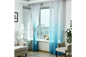 myonly Gradient Curtains, Solid Sheer Draperies Window Treatment Curtain Gauze Voile for Bedroom Living Room Balcony Rod Pocket Top 1 Panel (Blue),100*265 CM