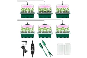 SUWITU Zimmergewächshaus Anzuchtkasten mit Pflanzenlampe, 6 Stück Mini Gewächshaus Anzucht mit Licht, 4/8/12/18H Timer, 5 Helligkeit, Setzling Starter Tabletts für Pflanze