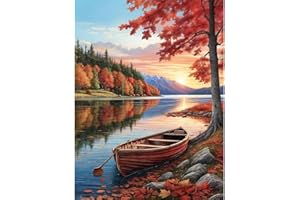 Qianbaiuk Malen Nach Zahlen Erwachsene Landschafts Malen Nach Zahlen Erwachsene Boot DIY Acrylpigment für Art Home Decor(16x20 Zoll)