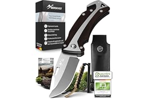 BERGKVIST® K30 Coltello pieghevole 3-in-1 (coltellino tascabile a due mani) per la sopravvivenza, la caccia e il campeggio - con tagliacinture e rompivetro - Manico in ebano