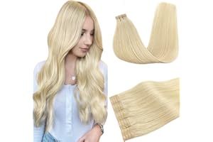DOORES Umano Extension Capelli Lisci, Biondo chiaro 45cm 18 pollice 50g 20pcs, Extension Capelli Veri Biadesivo Skin Weft Naturale Hair