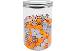 Mczcent Large Coin Bank Jar, Big Clear Plastic Coin Money Tip Change Saving Piggy Jar with Silver Slotted Lid, Large Plastic Coins Piggy Money Change Clear Bank for Adults Teens Kids Girls Boys, XL