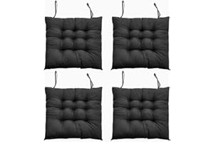 DKIEI 4er Set Stuhlkissen mit Bändern, Bequemes Sitzkissen 40x40 cm Stuhlauflage für Bürostuhl, Gartenstuhl, Balkonstuhl, Sitzpolster Indoor & Outdoor für Esszimmer, Wohnzimmer, Studierzimmer Schwarz