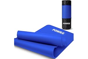 ‎POWRX POWRX Gymnastikmatte Yogamatte (Dunkelblau 183 x 60 x 1 cm) Premium inkl. Tragegurt & Tasche sowie Übungsposter I Sportmatte Phthalatfrei, SGS geprüft I Matte hautfreundlich