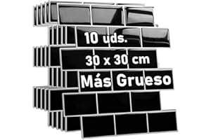 Yoillione Grueso Azulejos Adhesivos Cocina: 10-Piezas Baldosa Vinilo Cocina Pared - 3D Azulejo Metro Adhesivo, 30x30 cm (Negro)