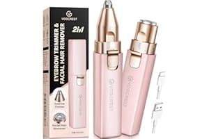 VG VOGCREST Epilatore per sopracciglia e peli del viso per donna: Rasoio elettrico 2 in 1 per il viso e le sopracciglia - luce LED integrata per la rimozione dei peli del viso delle labbra (Rosa)