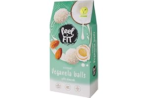 Feel FIT Veganela Balls, pralines végétaliennes à la noix de coco avec des amandes entières à l'intérieur et de la crème de lait de coco, sans sucre ajouté, sans huile de palme 63 g