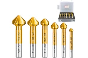 FOCSTOL Brocas Avellanador para Metal - Titanio Avellanadores Cónicos 90° HSS con Mango Redondo para Acero Inoxidable Cobre Aluminio Madera Plástico 6pzs (6,3/8,3/10,4/12,4/16,5/20,5mm)