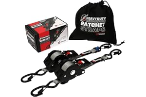 TENSYS Auto-Retract Ratchet Tie Down Straps (2-Pack) – 600kg Max Break Strength, Includes (2) 2.5cm x 3m Straps with Ergonomic Padded Handles