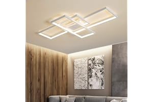 Lampa sufitowa LED TJSC Prosta lampa wisząca Metal akrylowy Kreatywny projekt Ściemnianie Pilot Światło do salonu Sypialnia Dekoracyjne światło Oszczędność energii Klasa A+ (Biały, 90cm)