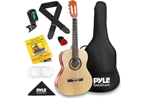 Pyle Kit de Guitare Acoustique Debutant - Guitare Enfant/Adulte-Taille Junior 1/4- instrument tout en Bois – 76 cm Frêne Naturel