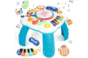 JERRYVON Juguetes Niños 1 Año - Mesa Actividades Bebe 1 Año Juguete Niño con Sonido y Luces Instrumentos Musicales Infantiles Tambor Infantil Piano Bebe 1 Año Juguetes Bebes Regalos Niños Niñas 1 2 3 Años
